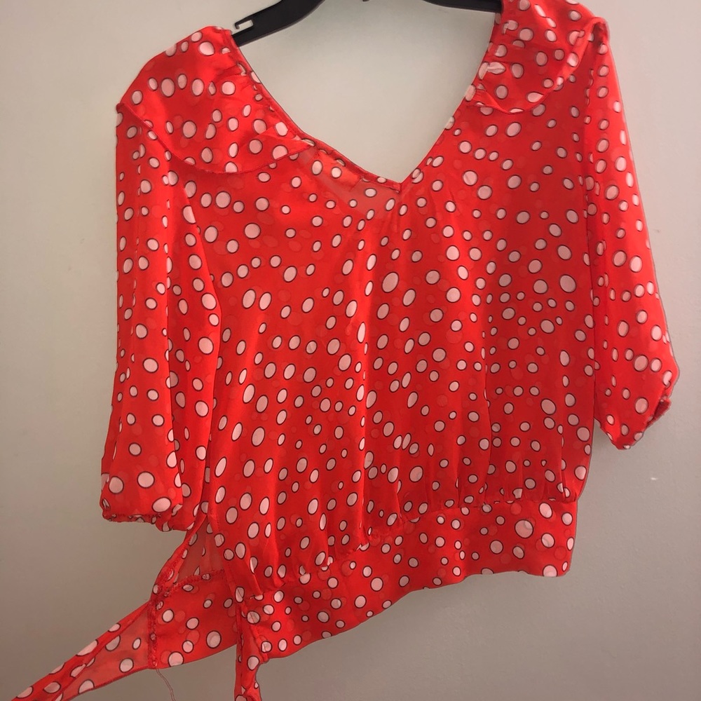 Coral red colored white polka dotted, Dress shirt